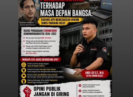 GAASS Sumsel Serukan Dukungan terhadap Penegakan Hukum Kasus Dugaan Korupsi Chromebook