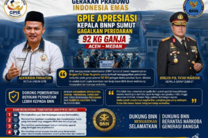 GPIE Apresiasi BNNP Sumut Gagalkan Peredaran 92 Kg Ganja Jalur Aceh-Medan
