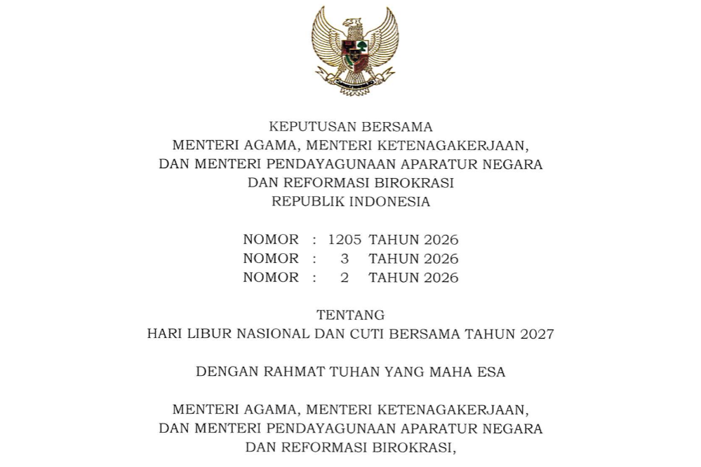 17 Hari Libur Nasional dan 8 Cuti Bersama 2027, Ini Jadwal Lengkapnya
